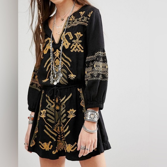 Free People Dresses & Skirts - FREE PEOPLE | Embroidered Tunic Drop Waist Boho Dress | Size Small